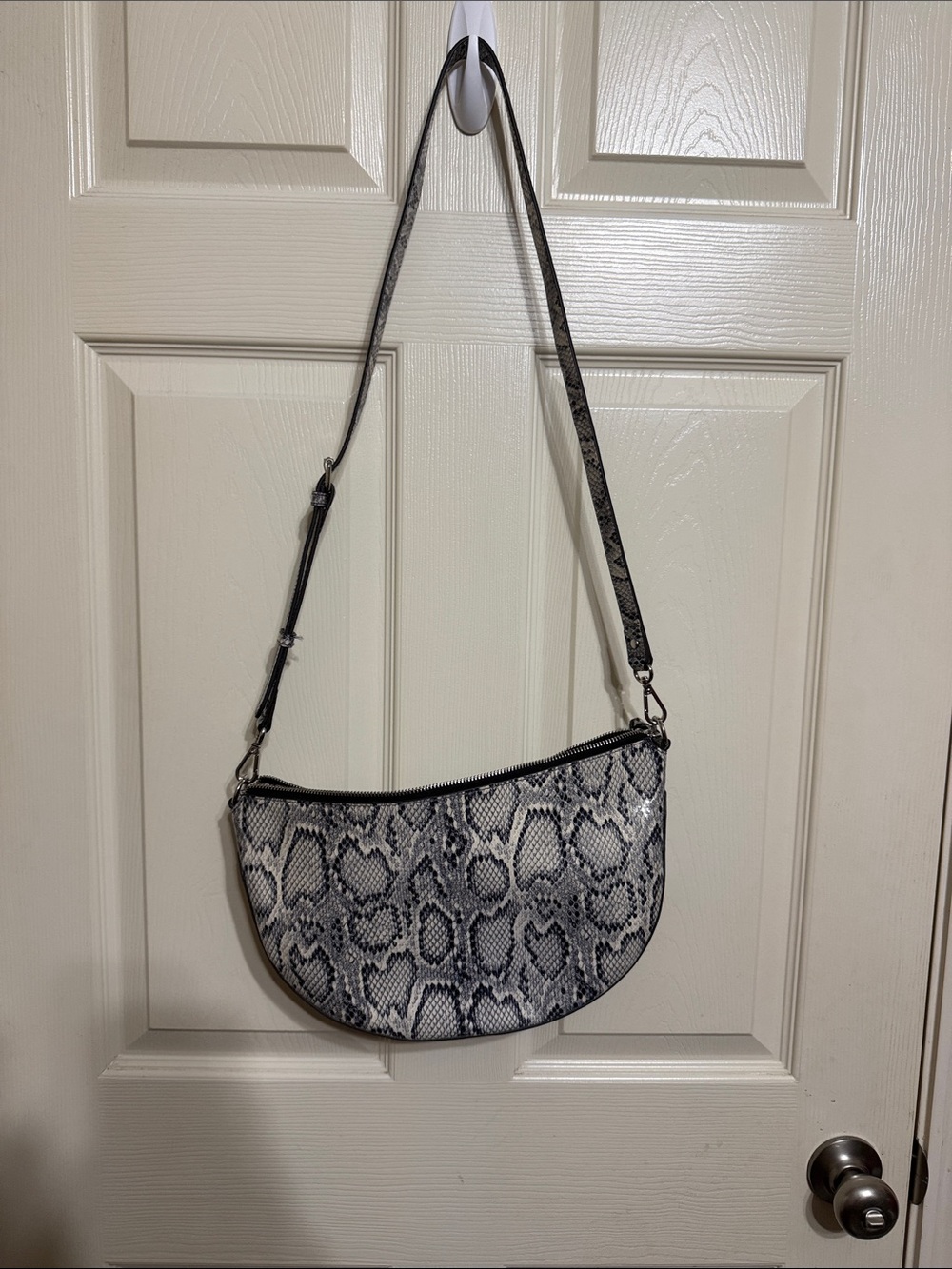 J. Jill Snake-Print Crescent Crossbody Bag in Gray and Black
